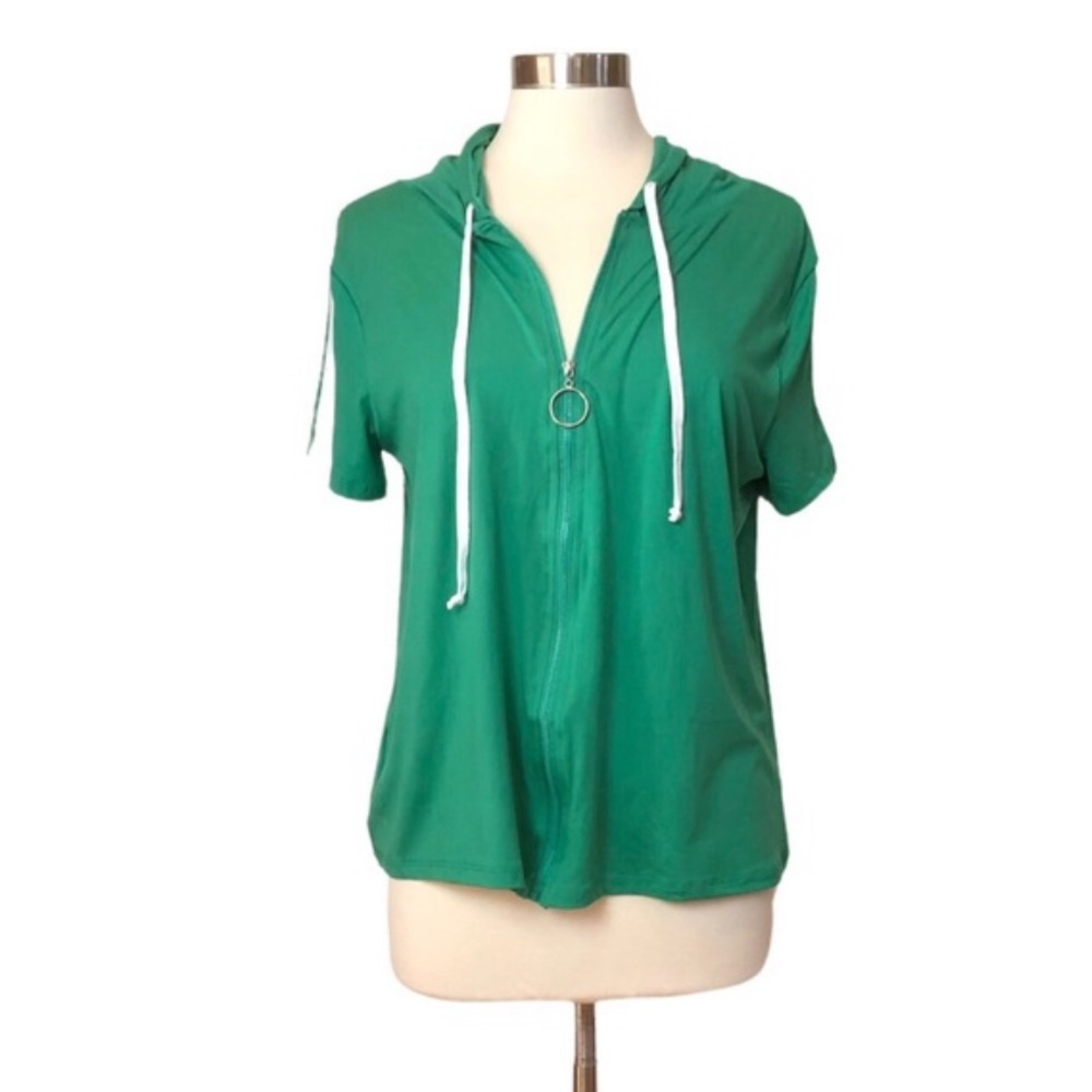 Eye Candy Green and White Hooded Zip Up Top